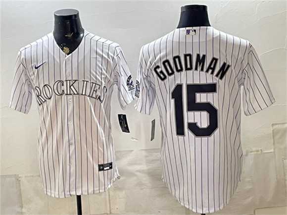 Men%27s Colorado Rockies #15 Hunter Goodman White Home Stitched Jersey