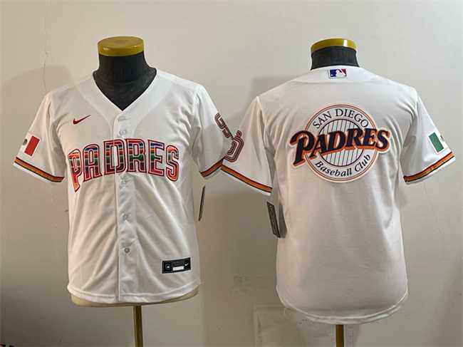 Youth San Diego Padres Team Big Logo White Mexico Cool Base Stitched Jersey