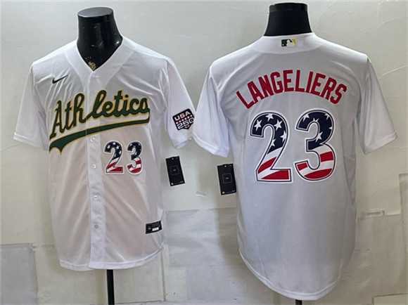 Men%27s Oakland Athletics #23 Shea Langeliers White 250 Fourth of July Home Stadium Stitched Jersey Dzhi
