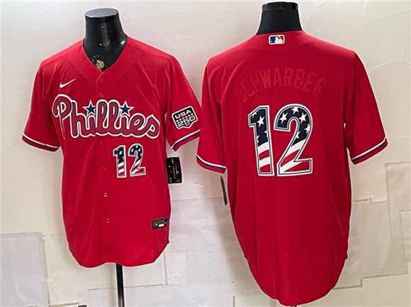 Men%27s Philadelphia Phillies #12 Kyle Schwarber Red USA 250 Fourth of July Home Stitched Jersey Dzhi