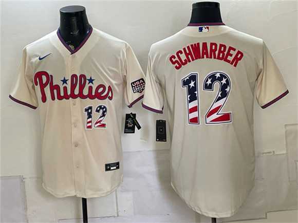 Men%27s Philadelphia Phillies #12 Kyle Schwarber Cream USA 250 Fourth of July Home Stitched Jersey Dzhi