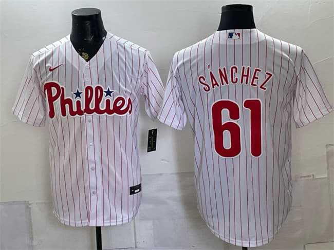 Men%27s Philadelphia Phillies #61 Cristopher Sanchez White Cool Base Stitched Jersey Dzhi