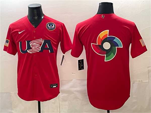 Men%27s USA Baseball Team Big Logo Red 2026 World Baseball Classic United States 250th Anniversary Patch Stadium Stitched Jersey