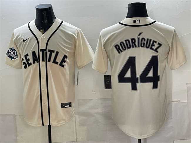 Men%27s Seattle Mariners #44 Julio Rodriguez Cream 50th Anniversary Alternate Stitched Jersey Dzhi