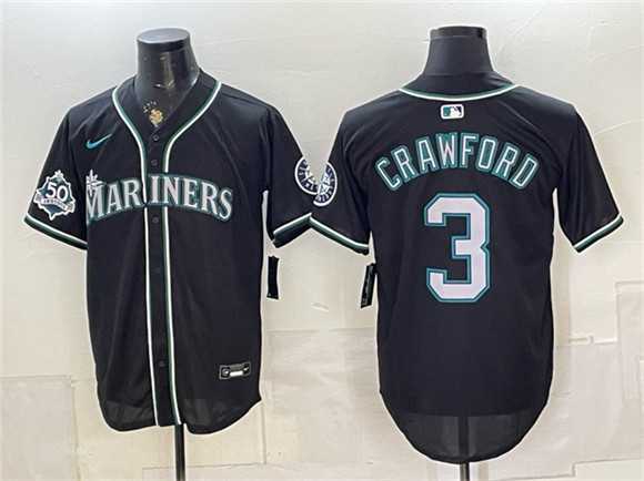 Men%27s Seattle Mariners #3 J.P. Crawford Black 50th Anniversary Alternate Stitched Jersey Dzhi
