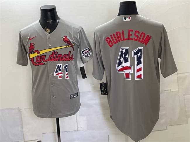Men%27s St. Louis Cardinals #41 Alec Burleson Gray USA 250 Fourth of July Stitched Jersey Dzhi