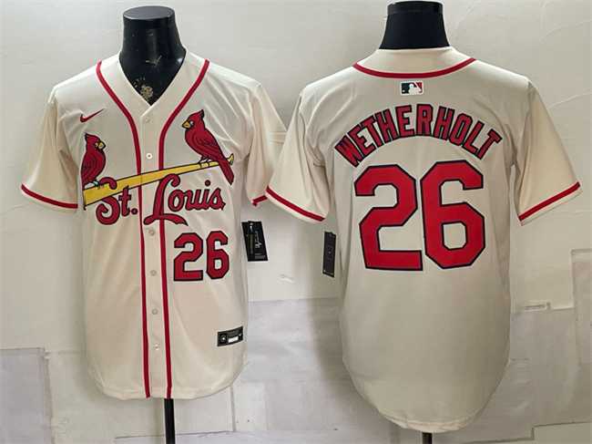 Men%27s St. Louis Cardinals #26 JJ Wetherholt Cream Limited Stitched Jersey