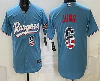 Men%27s Texas Rangers #6 Josh Jung Blue 2026 USA 250 Fourth of July Stitched Jersey Dzhi