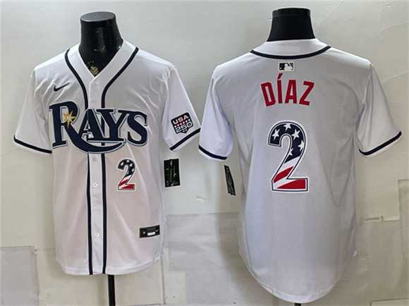 Men%27s Tampa Bay Rays #2 Yandy Diaz White 2026 USA 250 Fourth of July Home Stitched Jersey Dzhi
