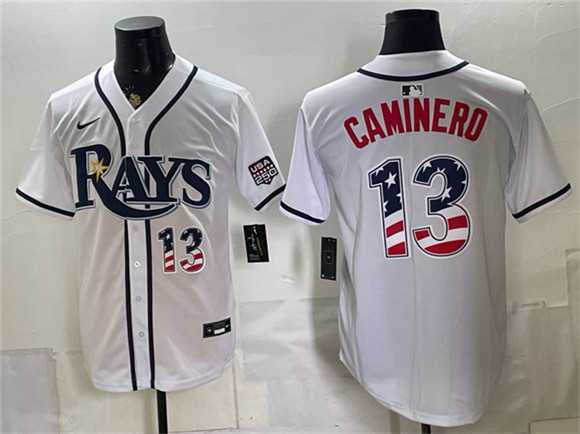 Men%27s Tampa Bay Rays #13 Junior Caminero White 2026 USA 250 Fourth of July Home Stitched Jersey Dzhi