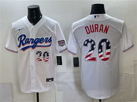 Men%27s Texas Rangers #20 Ezequiel Duran White 2026 USA 250 Fourth of July Home Stitched Jersey Dzhi