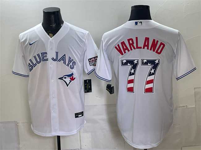 Men%27s Toronto Blue Jays #77 Louis Varland White 2026 USA 250 Fourth of July Stitched Jersey Dzhi