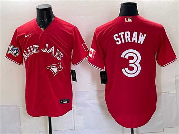 Men%27s Toronto Blue Jays #3 Myles Straw Red 50 Seasons Patch Stitched Jersey Dzhi