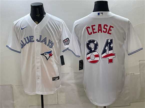 Men%27s Toronto Blue Jays #84 Dylan Cease White 2026 USA 250 Fourth of July Stitched Jersey Dzhi