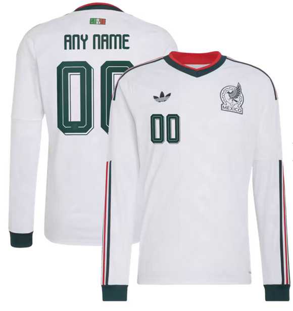 Men%27s Mexico Custom White 2026 Away Long Sleeve Soccer Jersey