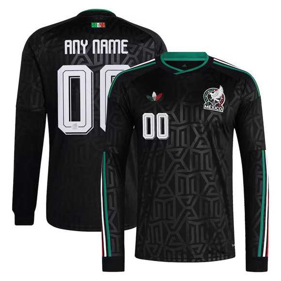 Men%27s Mexico Custom Black 2026 Long Sleeve Soccer Jersey