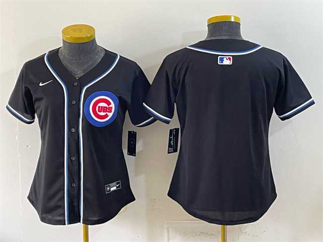 Women%27s Chicago Cubs 2026 Fashion Replica Black Out Stitched Jersey(Run Small)