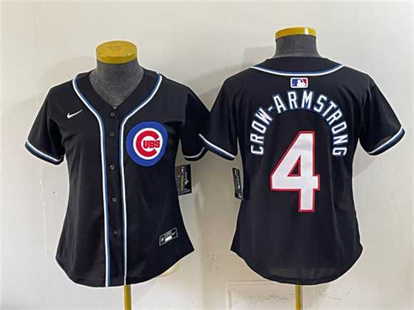 Women%27s Chicago Cubs #4 Pete Crow-Armstrong 2026 Fashion Replica Black Out Stitched Jersey(Run Small)