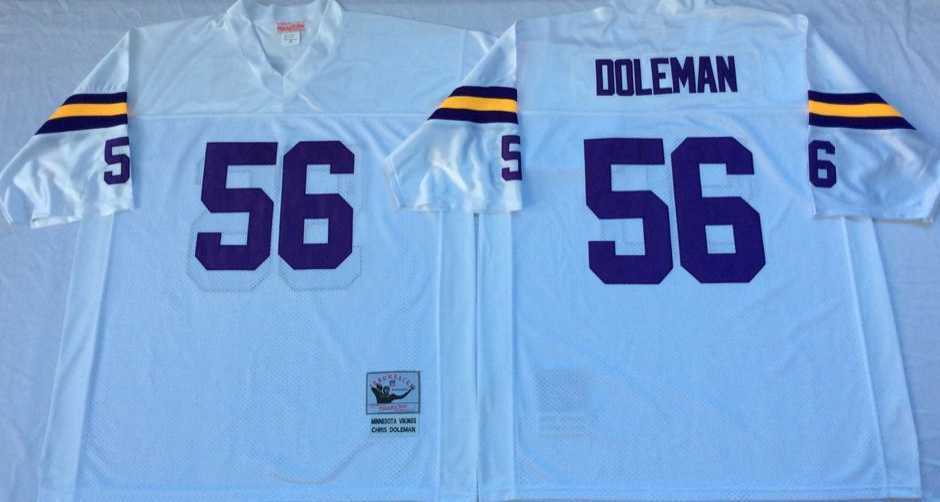 Men%27s Minnesota Vikings #56 Chris Doleman White Throwback Stitched Football Jersey