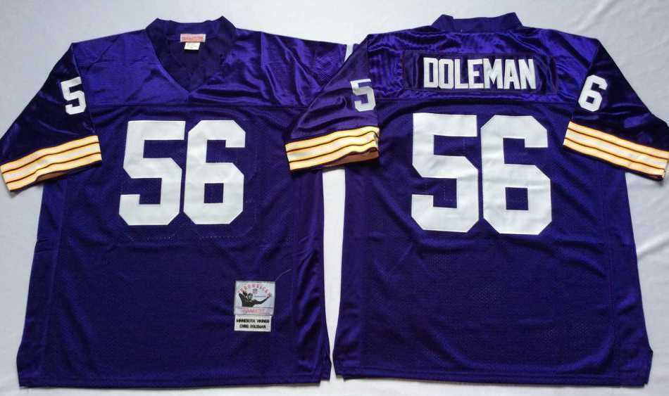 Men%27s Minnesota Vikings #56 Chris Doleman Purple Throwback Stitched Football Jersey