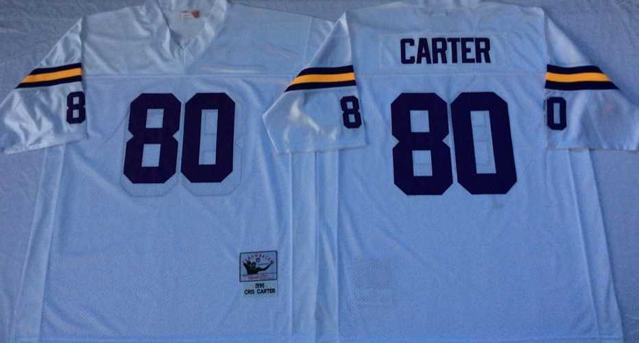 Men%27s Minnesota Vikings #80 Cris Carter White Throwback Stitched Football Jersey
