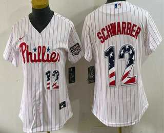 Women%27s Philadelphia Phillies #12 Kyle Schwarber White USA 250 Fourth of July Home Stitched Jersey Dzhi