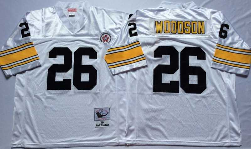 Men%27s Pittsburgh Steelers #26 Rod Woodson White Throwback Stitched Football Jersey