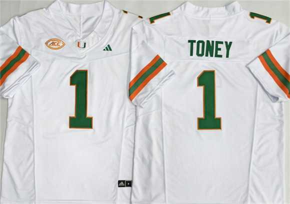 Men%27s Miami Hurricanes #1 Malachi Toney White F.U.S.E. Stitched Football Jersey