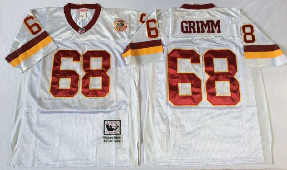 Men%27s Redskins #68 Russ Grimm White Throwback Stitched Football Jersey