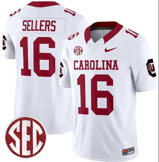 Men%27s South Carolina Fighting Gamecocks #16 LaNorris Sellers White F.U.S.E. Stitched Jersey Dzhi