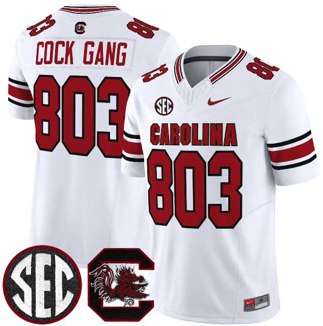 Men%27s South Carolina Fighting Gamecocks #803 Cock Gang White 2026 F.U.S.E. Stitched Nike Jersey Dzhi