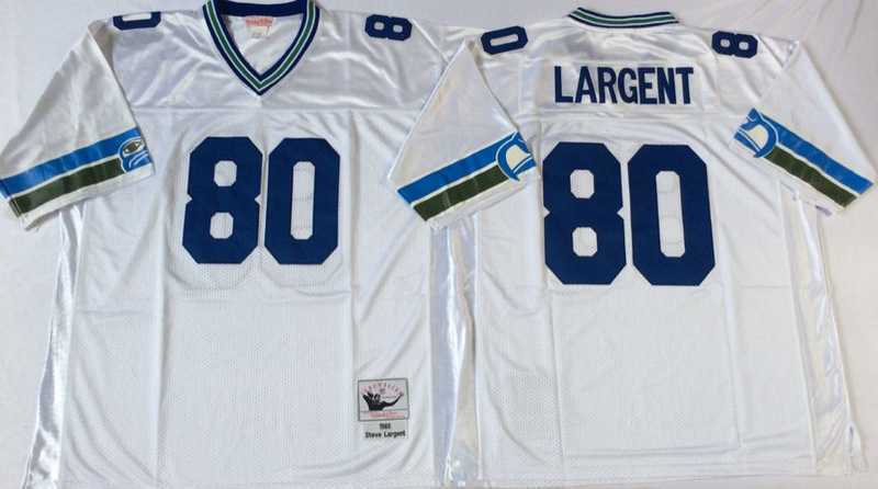 Men%27s Seattle Seahawks #80 Steve Largent White Throwback Stitched Football Jersey