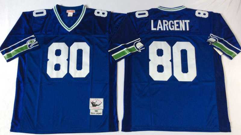 Men%27s Seattle Seahawks #80 Steve Largent Blue Throwback Stitched Football Jersey