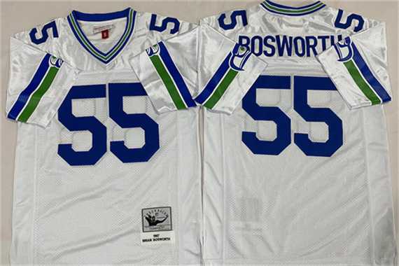 Men%27s Seattle Seahawks #55 Brian Bosworth White Throwback Stitched Football Jersey
