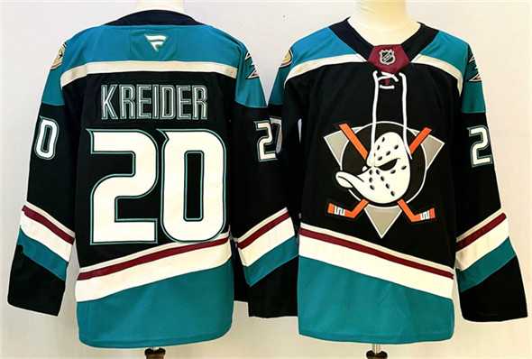 Men%27s Anaheim Ducks #20 Chris Kreider Black Teal 2024-25 Stitched Jersey