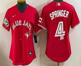 Women%27s Toronto Blue Jays #4 George Springer Red 50 Seasons Patch Stitched Jersey