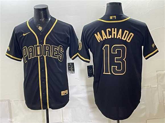 Men%27s San Diego Padres #13 Manny Machado Black Gold With Patch Stitched Jersey Dzhi
