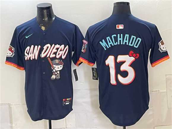 Men%27s San Diego Padres X Hello Kitty #13 Manny Machado Obsidian 2026 City Connect Stadium Stitched Jersey