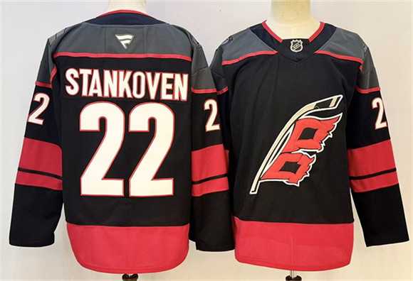 Men%27s Carolina Hurricanes #22 Logan Stankoven Black 2024-25 Home Stitched Hockey Jersey