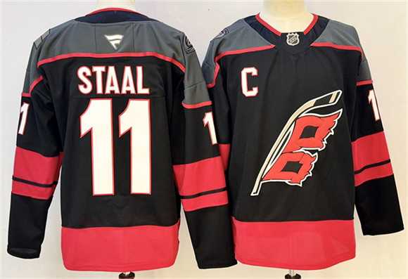 Men%27s Carolina Hurricanes #11 Jordan Staal Black 2024-25 With C Patch Stitched Hockey Jersey
