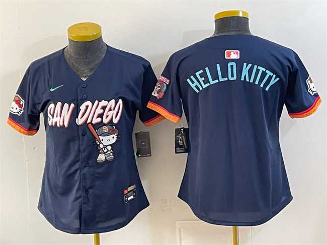 Women%27s San Diego Padres X Hello Kitty Obsidian 2026 City Connect Stadium Stitched Jersey(Run Small)