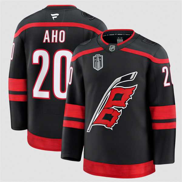 Men%27s Carolina Hurricanes #20 Sebastian Aho Black 2026 Stanley Cup Final Home Premium Stitched Jersey Dzhi