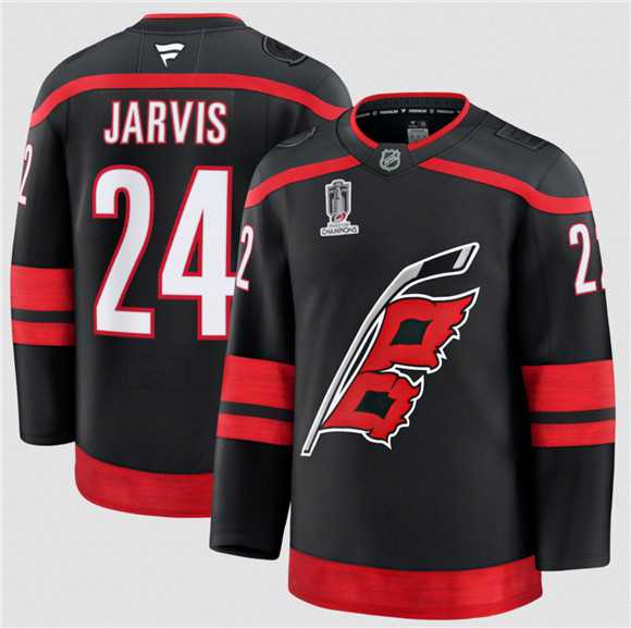 Men%27s Carolina Hurricanes #24 Seth Jarvis Black 2026 Stanley Cup Champions Home Stitched Jersey Dzhi
