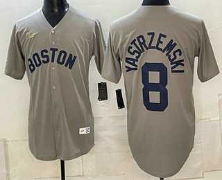Men%27s Boston Red Sox #8 Carl Yastrzemski Grey Cooperstown Collection Limited Stitched Jersey