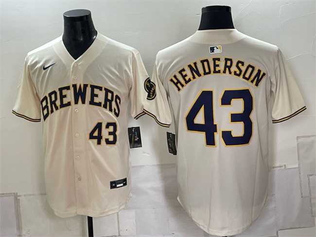 Men%27s Milwaukee Brewers #43 Logan Henderson Cream Stitched Jersey