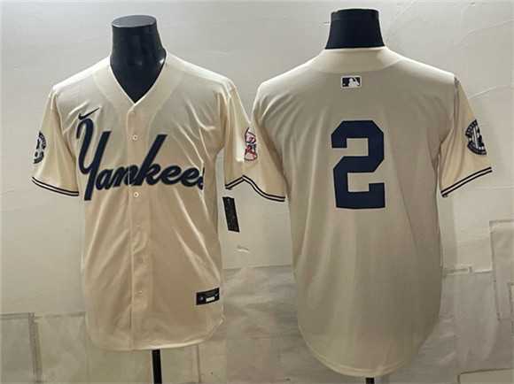Men%27s New York Yankees #2 Derek Jeter Cream Limited Stitched Jersey