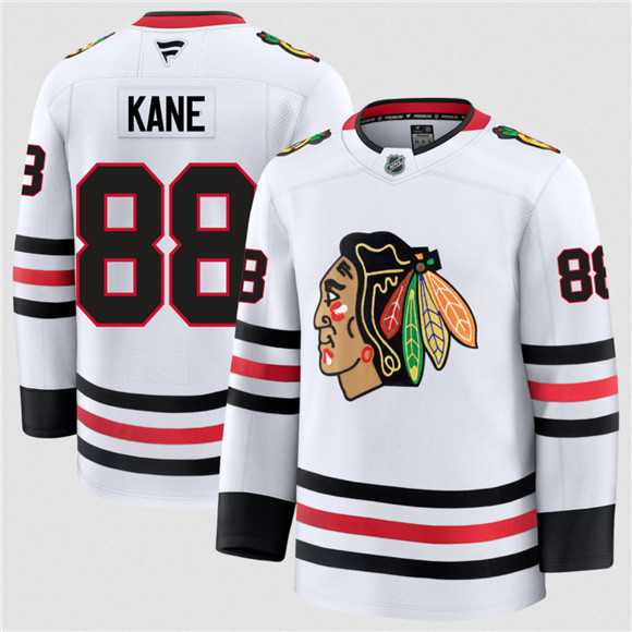 Men%27s Chicago Blackhawks #88 Patrick Kane White 2024-25 Away Stitched Hockey Jersey Dzhi