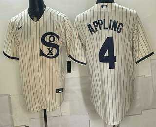 Men%27s Chicago White Sox #4 Luke Appling Cream Player Name 2021 Field of Dreams Authentic Jersey