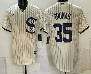 Men%27s Chicago White Sox #35 Frank Thomas Cream Player Name 2021 Field of Dreams Authentic Jersey