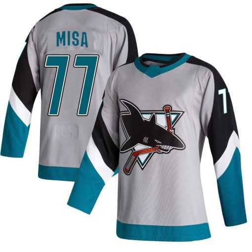 Men%27s San Jose Sharks #77 Michael Misa Authentic Gray 2020-21 Reverse Retro Jersey Dzhi